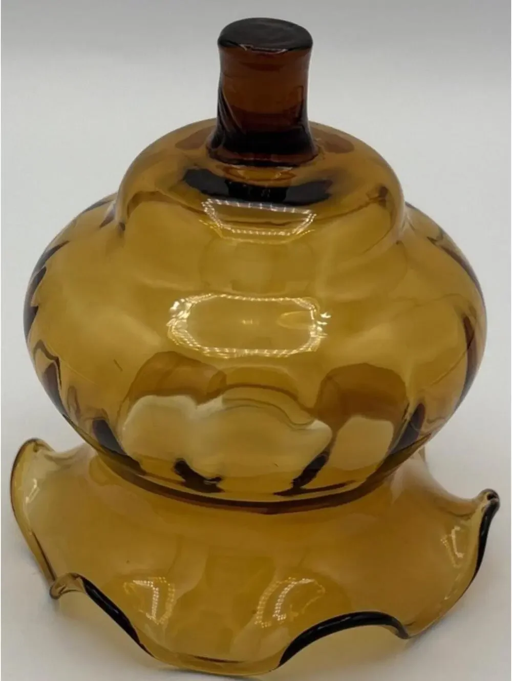 Vintage Amber Glass Short Peg Votive Candle  Sconce Ruffle Rim 4.25
